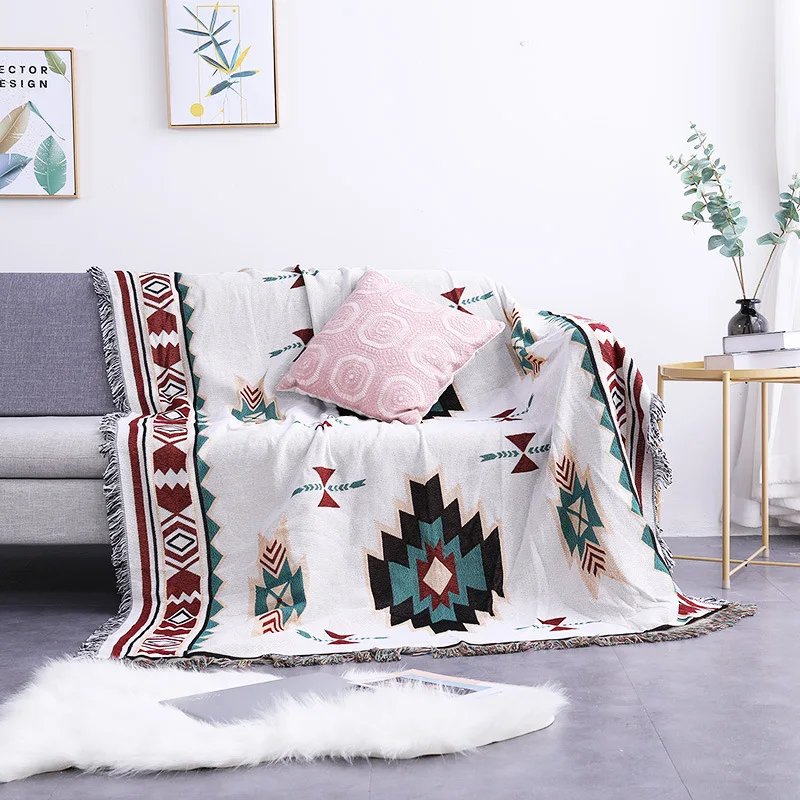 

Bohemian Knitted Sofa Cover Blanket Tribal Blankets Indian Outdoor Rugs Camping Picnic Blanket Boho Decor Tapestry Travel Rug