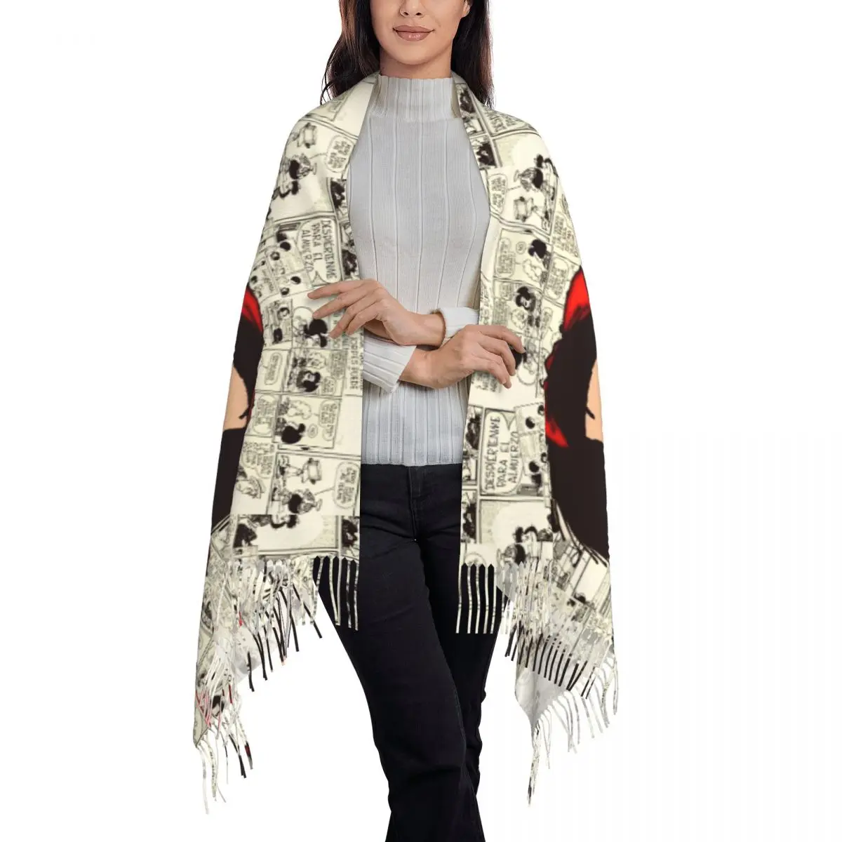 Мультяшный Mafalda шаль накидка для дам зимний большой длинный шарф пашмины шарфы с