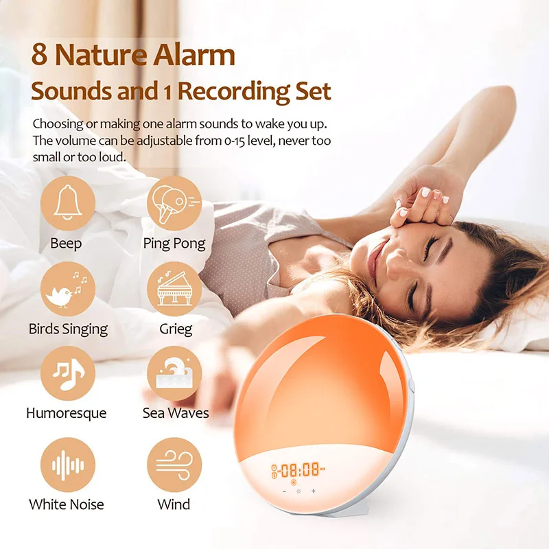 Светильник ный будильник с Wi-Fi и функцией пробуждения 7 цветов | Дом сад