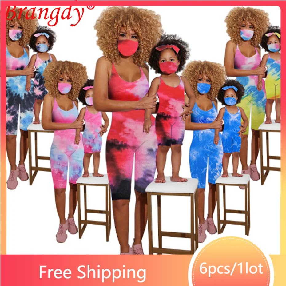 

6sets Summer Parent-child Clothing Family Swimwear Matching Outfits Monther Daughter One Piece Fashion Tie Dye Print B8731_4