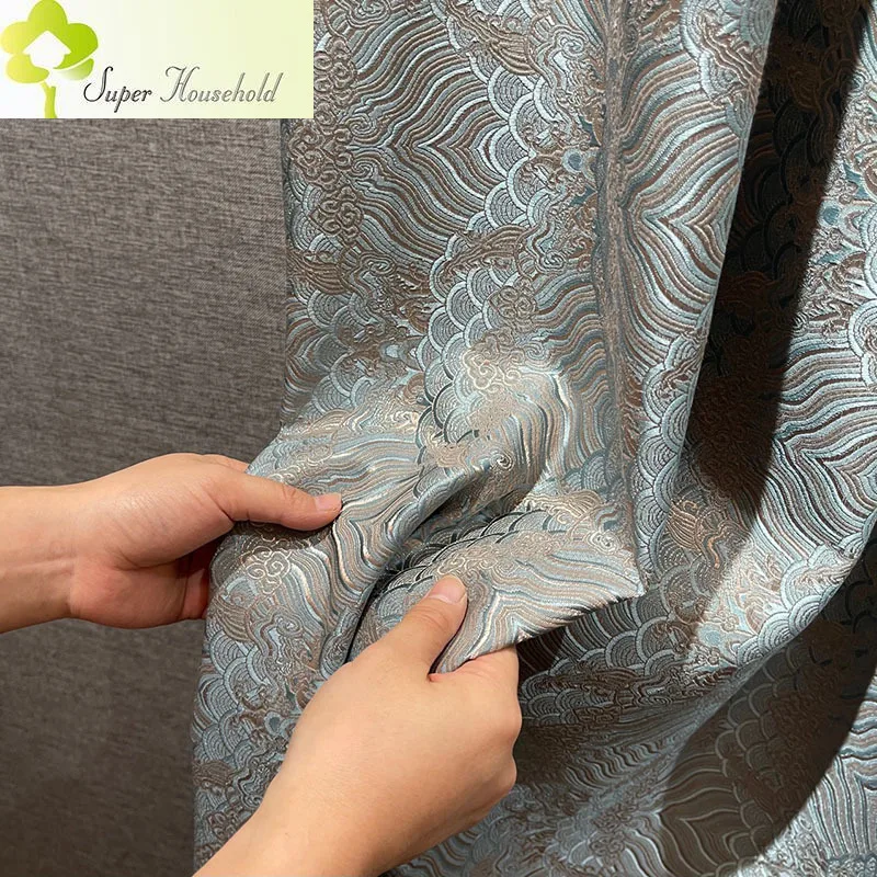 

Chinese Embossed Light Luxury Gray Bronzing Jacquard Thickening Blackout Curtains for Living Room Bedroom Finished Product