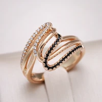 kinel new 585 rose gold twist finger rings for women micro paved blackwhite natural zircon ring ethnic bride wedding jewelry