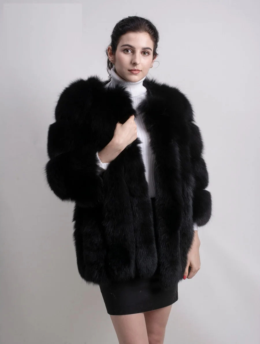 High Quality Women Winter Real Fox Fur Coat Natural Plush Fox Fur Jacket Ladies Fashion Big Fur Long Sleeve Outerwears New Warm