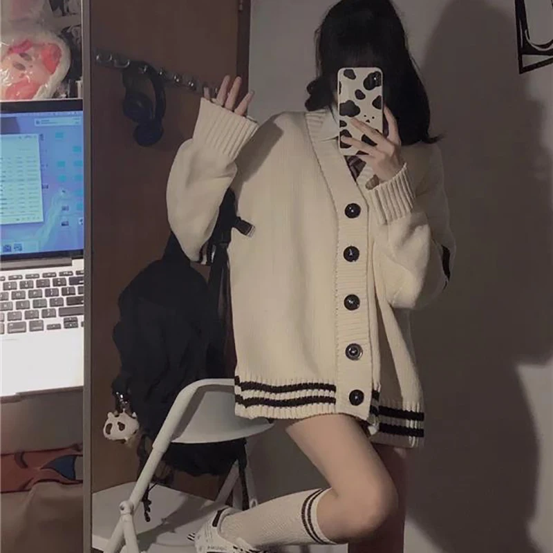 Женский винтажный кардиган в полоску свободный однобортный свитер Корейском