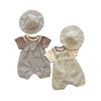 baby suits 2022 new hat pants t shirts three pieces girls boy suits plaid cute baby girls summer clothes 0 2 years old