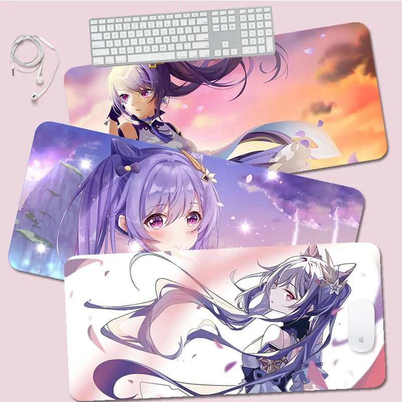 

Резиновый утолщенный коврик для мыши Genshin Impact Sexy Girl Keqing XXL, большой коврик для игровой клавиатуры и ноутбука, коврик для письменного стола