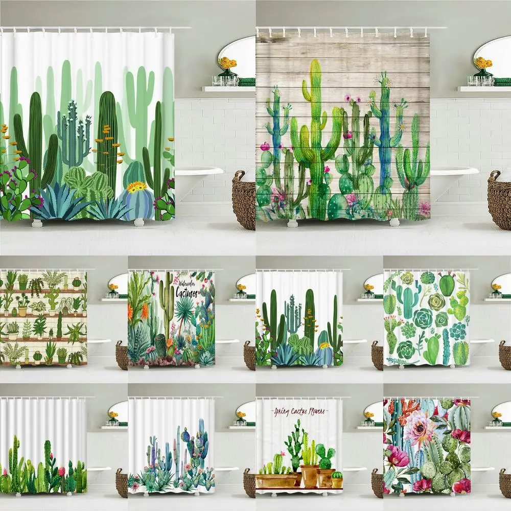 

Cortinas de ducha con diseño de Cactus para decoración del hogar, visillo de tela de poliéster resistente al agua, con diseño de