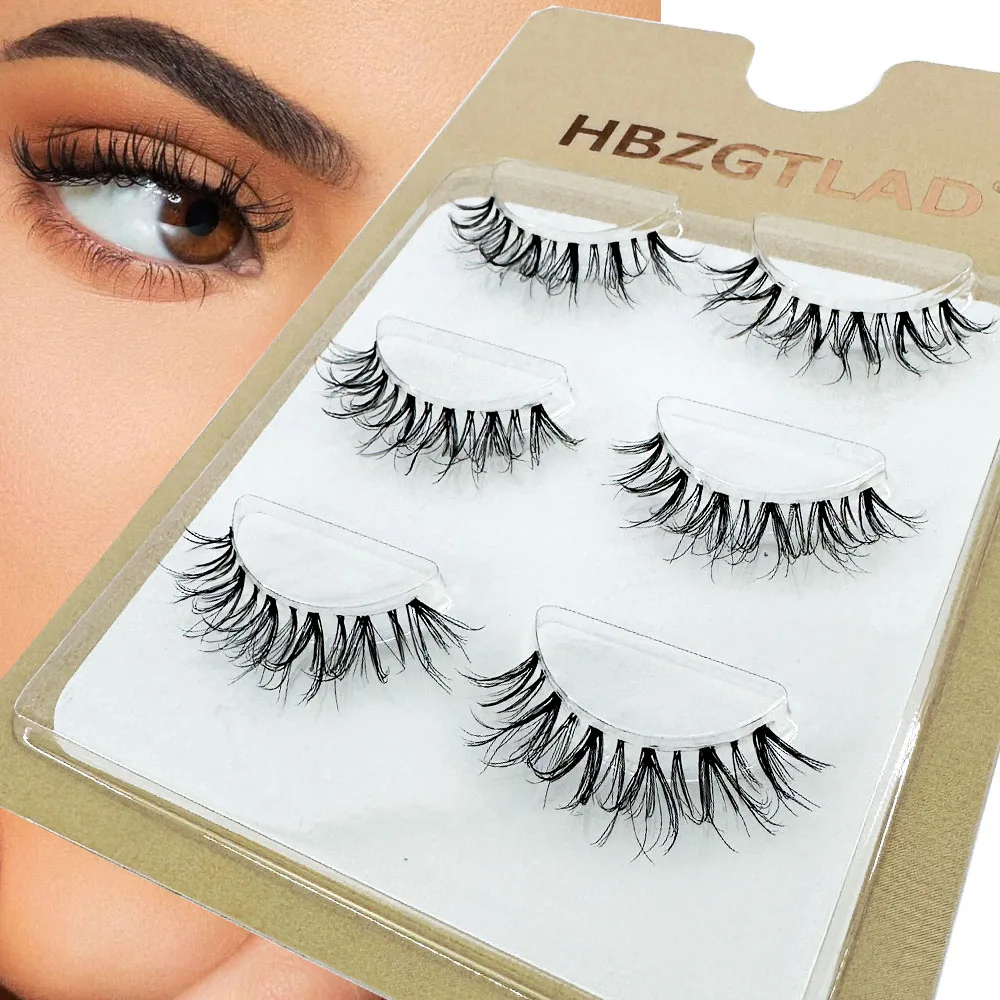 

NEW 3Pairs 3D mink lashes wispy curly fluffy lashes crisscross mink eyelashes invisible band false lashes Medium volume lashes