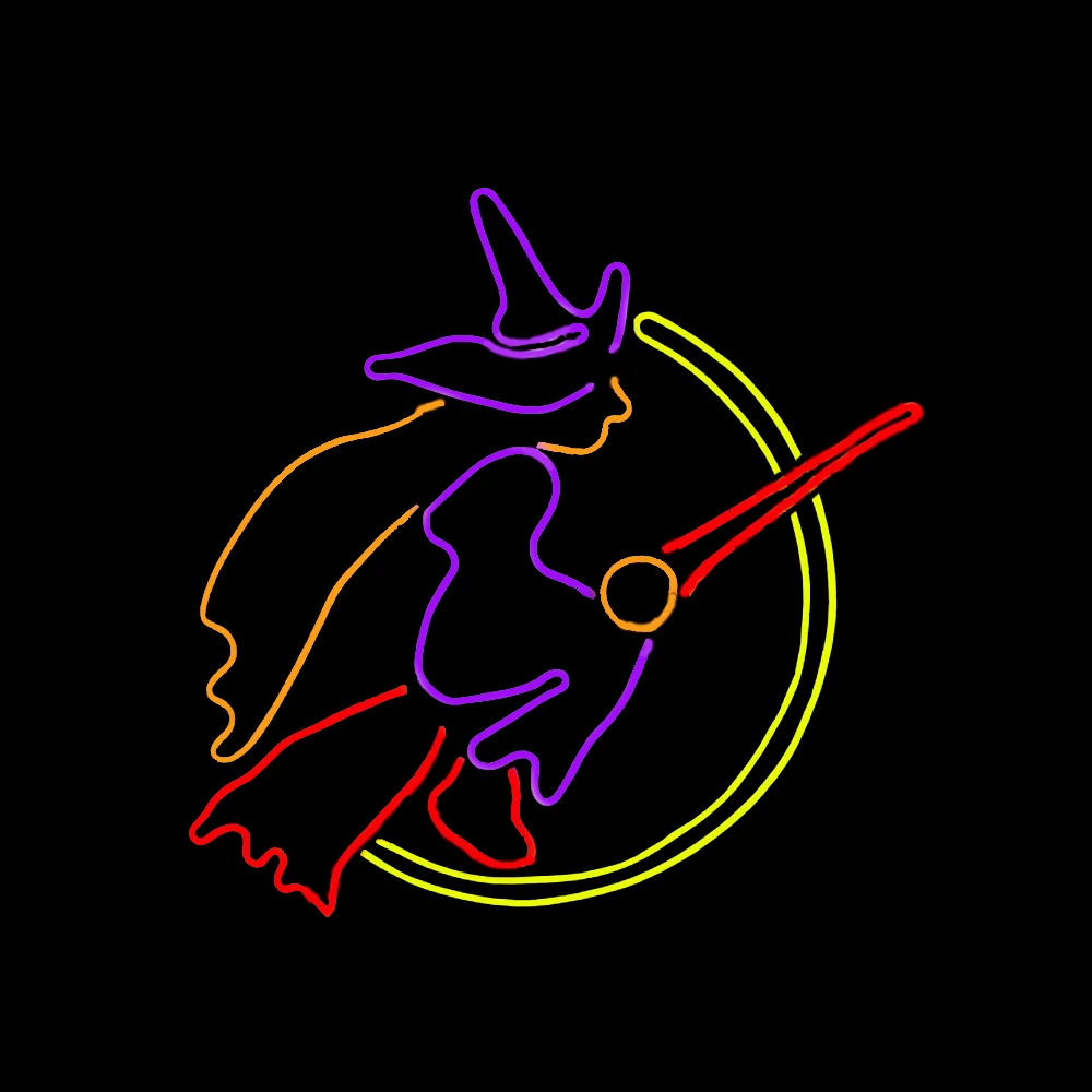 

Halloween Flying Witch With Broom Custom Handmade Real Glass Tubes Home Front Door Decor Display Neon Sign Light Gift 24"X 24"