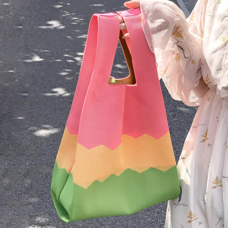 

Fashion Crochet Wrist Bag Women Handbags Stripe Mini Printing Shoulder Bags 2023 Knitting Shopper Tote Wristlets New