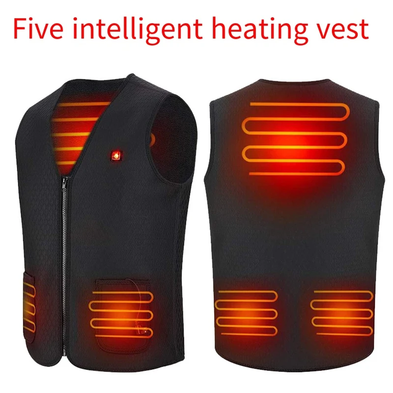 New V-neck intelligent heating vest men USB electric heating vest winter heating suit business leisure outdoor cold protection