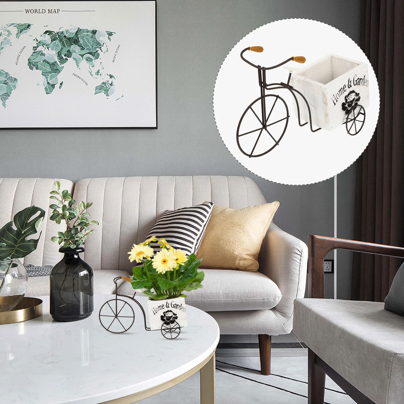 

Adornos Para Iron Flower Pot Stand Tricycle Succulent Container Bicycle Flowerpot Bamboo Vintage Wood Flower Pot