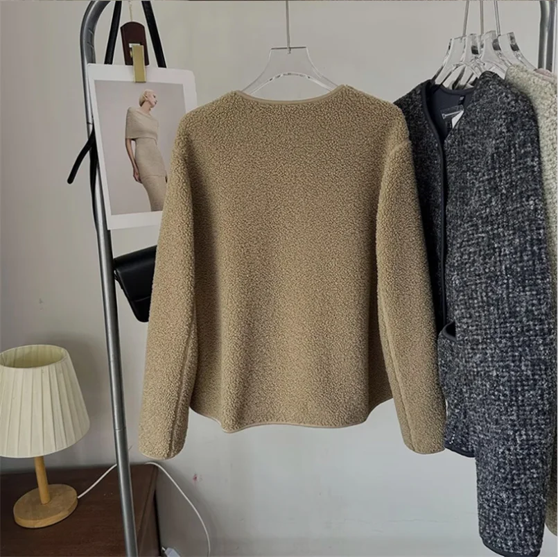 Женская осенне-зимняя теплая флисовая куртка с круглым вырезом верхняя одежда на