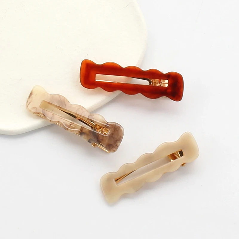 

Ins Hot Selling 7.2cm Vintage Wave Acrylic Hair Clip Fashion Marbling Duckbill Clip For Woman Girls