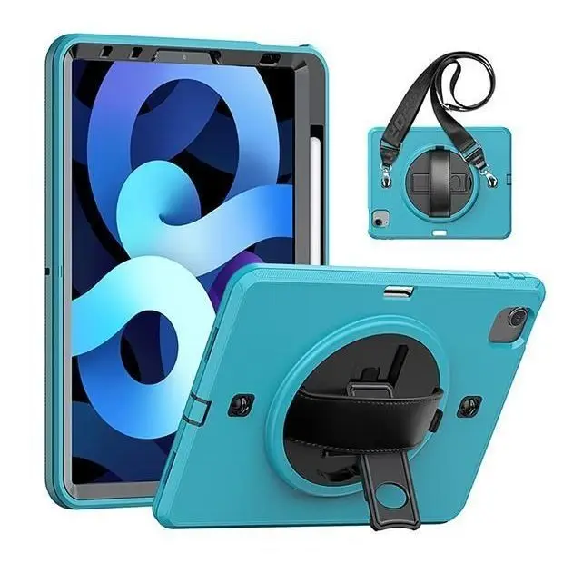 Tablet Case for iPad Air4 10.9inch Shockproof Drop Resistance Comprehensive Protection with Rope and Rope Hand Held 360 Rotation