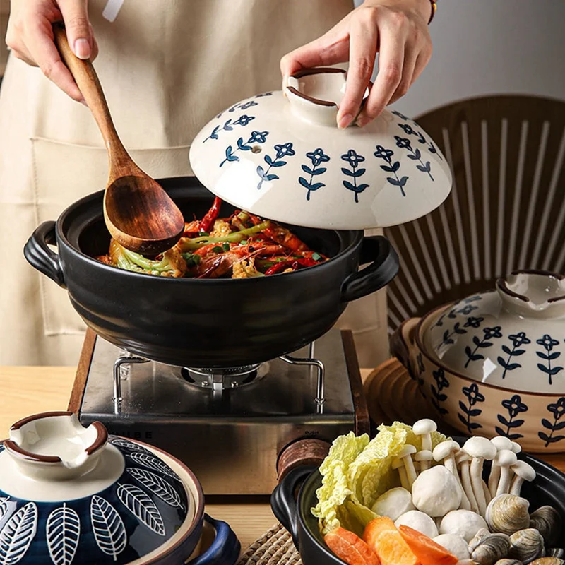 

Японская кастрюля с цветами, кастрюля для тушения, суповая кастрюля, домашний керамический горшок для приготовления пищи, 20 см, устойчивый к...