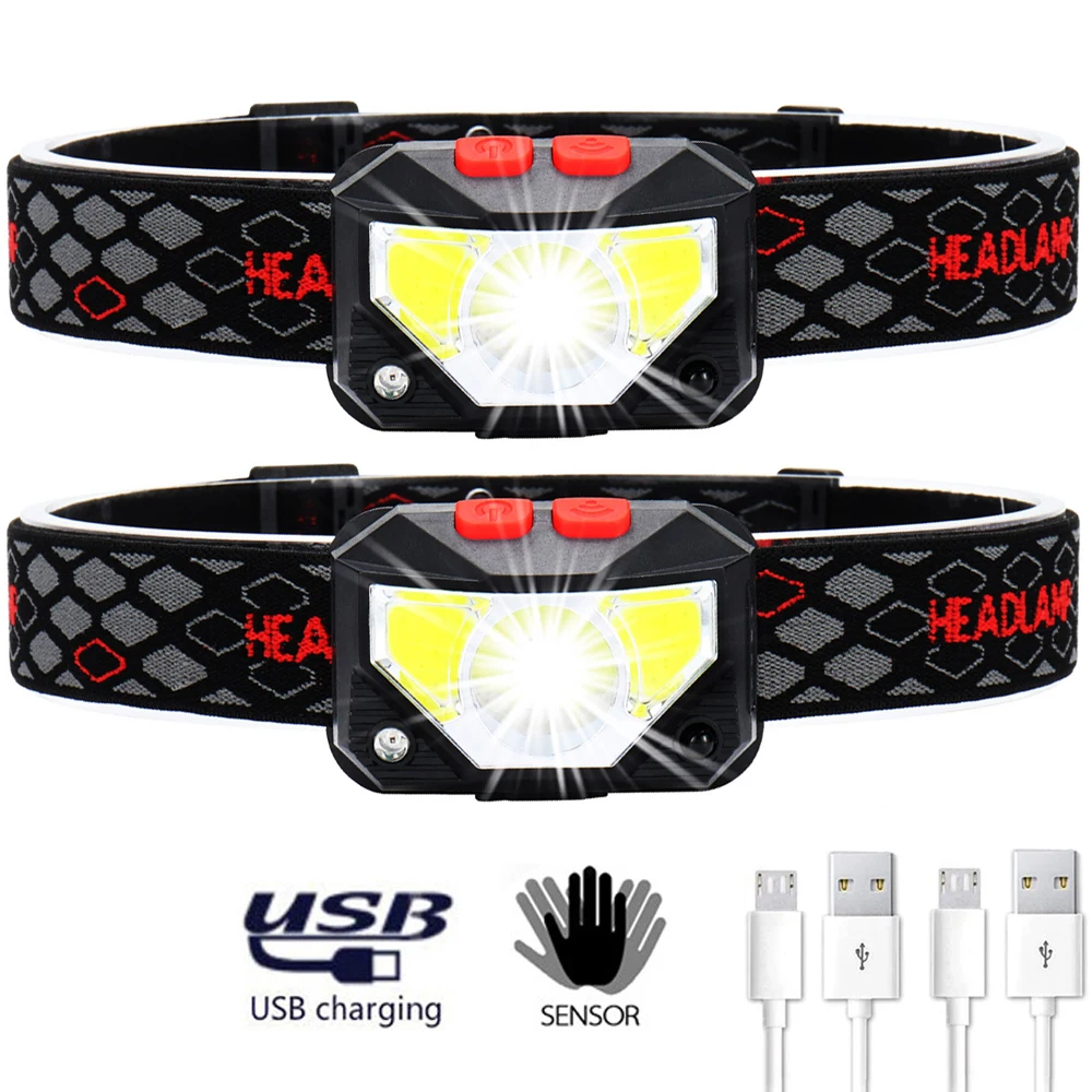 8 Modes Motion Sensor XPE+COB LED Headlamp Flashlight USB Rechargeable Waterproof Camping Head lamp Fishing Running headlight