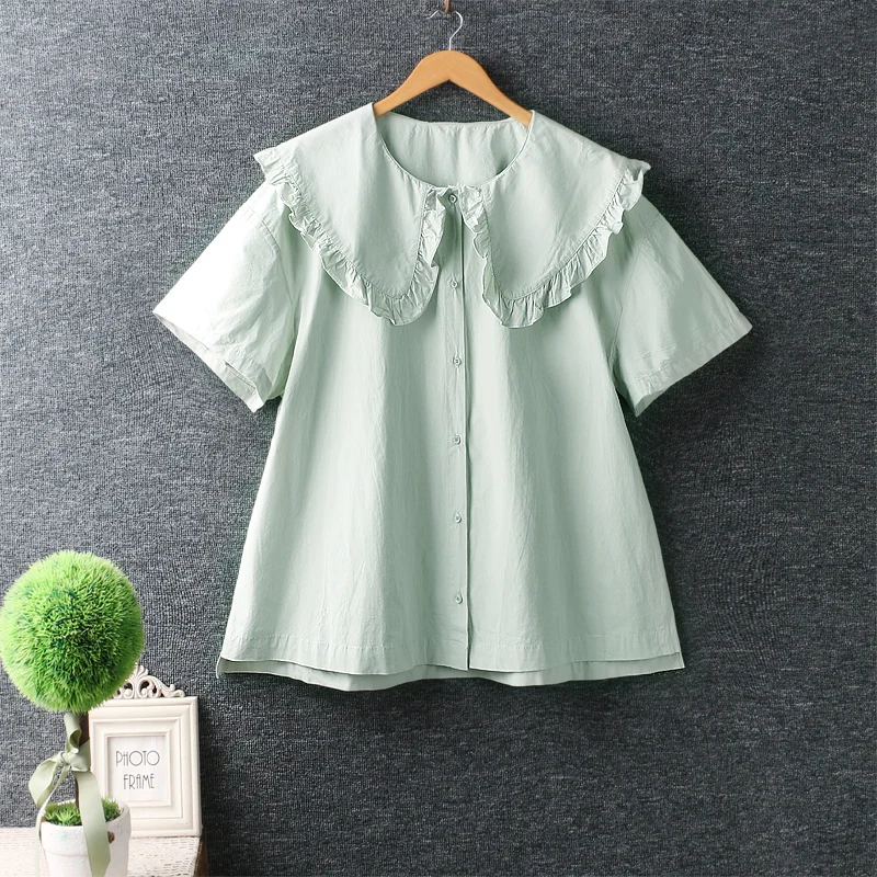 

Summer Solid Color Short Sleeve Shirt Women Single Breasted Top Female Z0618