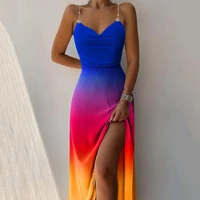 chic high waist backless sexy asymmetrical high split gradient color long dress streetwear party dress long dress