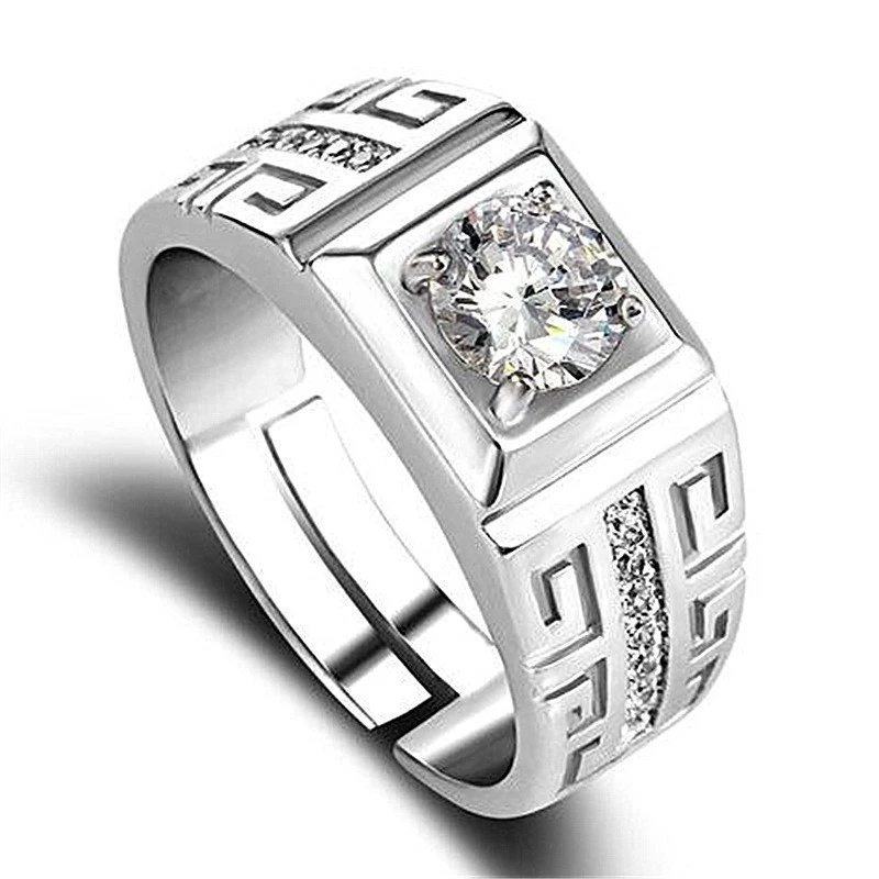 

Luxury 925 Silver Rings For Men Shining Crystal Adjustable Size Fashion Gifts Engagement Wedding High Quality Jewelry