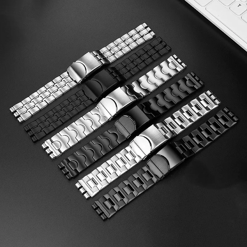 

Watch Accessories for Swatch YCS YAS YGS Silver Black Solid Stainless Steel Watchband Men's /Women's Metal 17MM 19MM 21MM