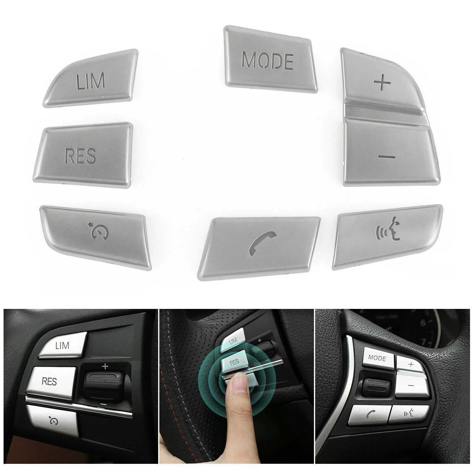

Chrome Silver Steering Wheel Button Cover Trim For BMW 5 6 7 Series GT F01 F02 F06 F07 F10 F12 X3 F25 X4 F26 X1 F48 X5 F15