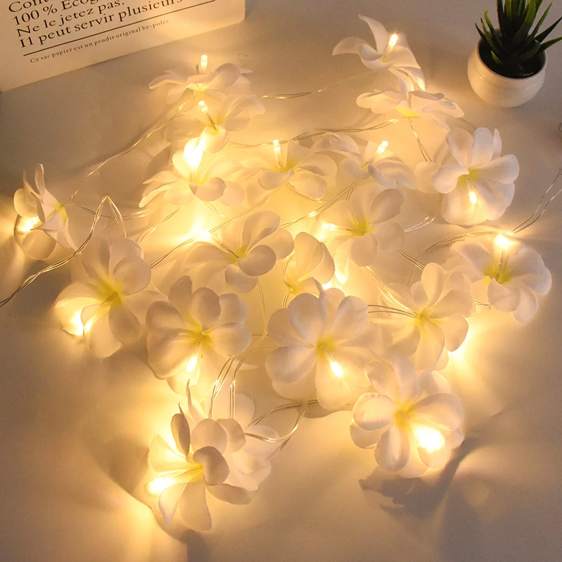 

10/20LED Floral String Light Battery Operated Plumeria Flower Fairy Light Garland for Romantic Wedding Hawaiian Party Decoration
