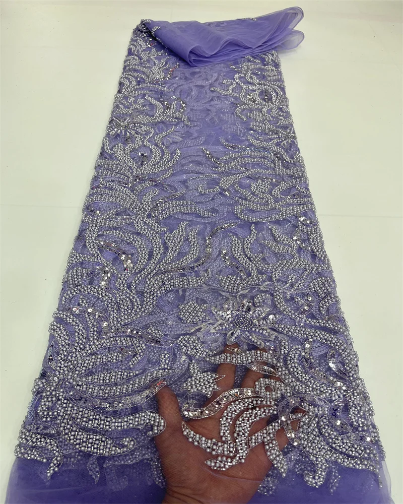 

African Sequins Beaded Lace Fabrics 2023 High Quality Sequence Embroidery French Nigerian Lace Fabric For Wedding Sewing