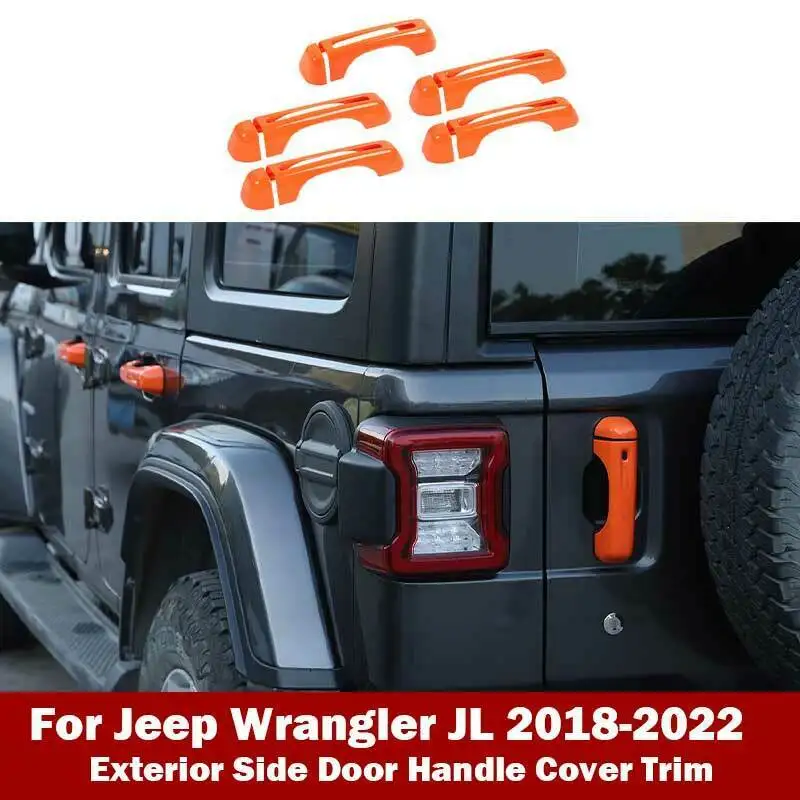 

Fit For Jeep Wrangler JL 2018-22 Outside Side Door+Tailgate Handle Cover Orange