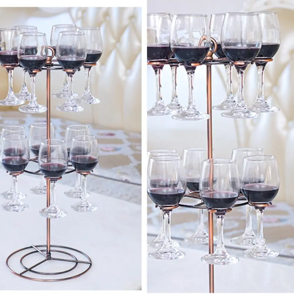 

Metal Wine Glass Flight Server Stand Bronze with 12 Holders Tree Stemware Glass Rack Easy to Install Elegant Freestanding