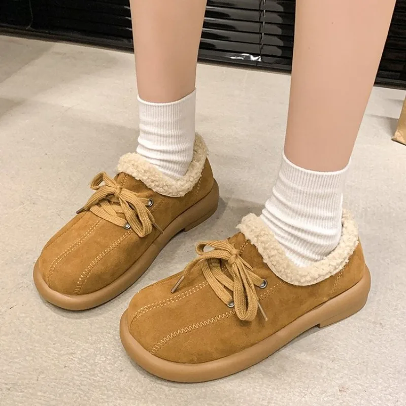 Новые зимние хлопковые туфли на низком каблуке женские замшевые с круглым носком