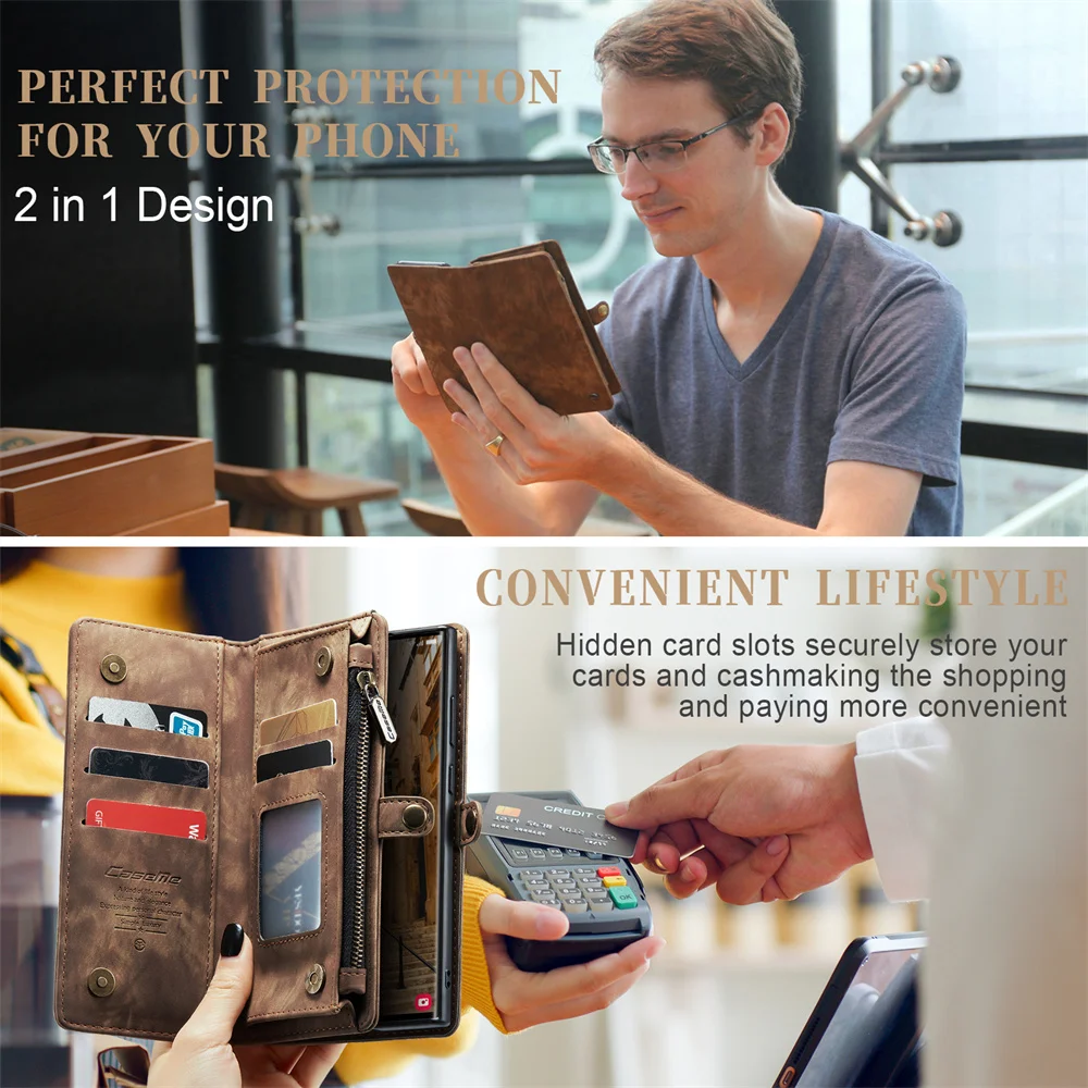 Съемный магнитный чехол-кошелек на молнии для телефона Samsung Galaxy S21 S20 FE S22 Plus Note 20