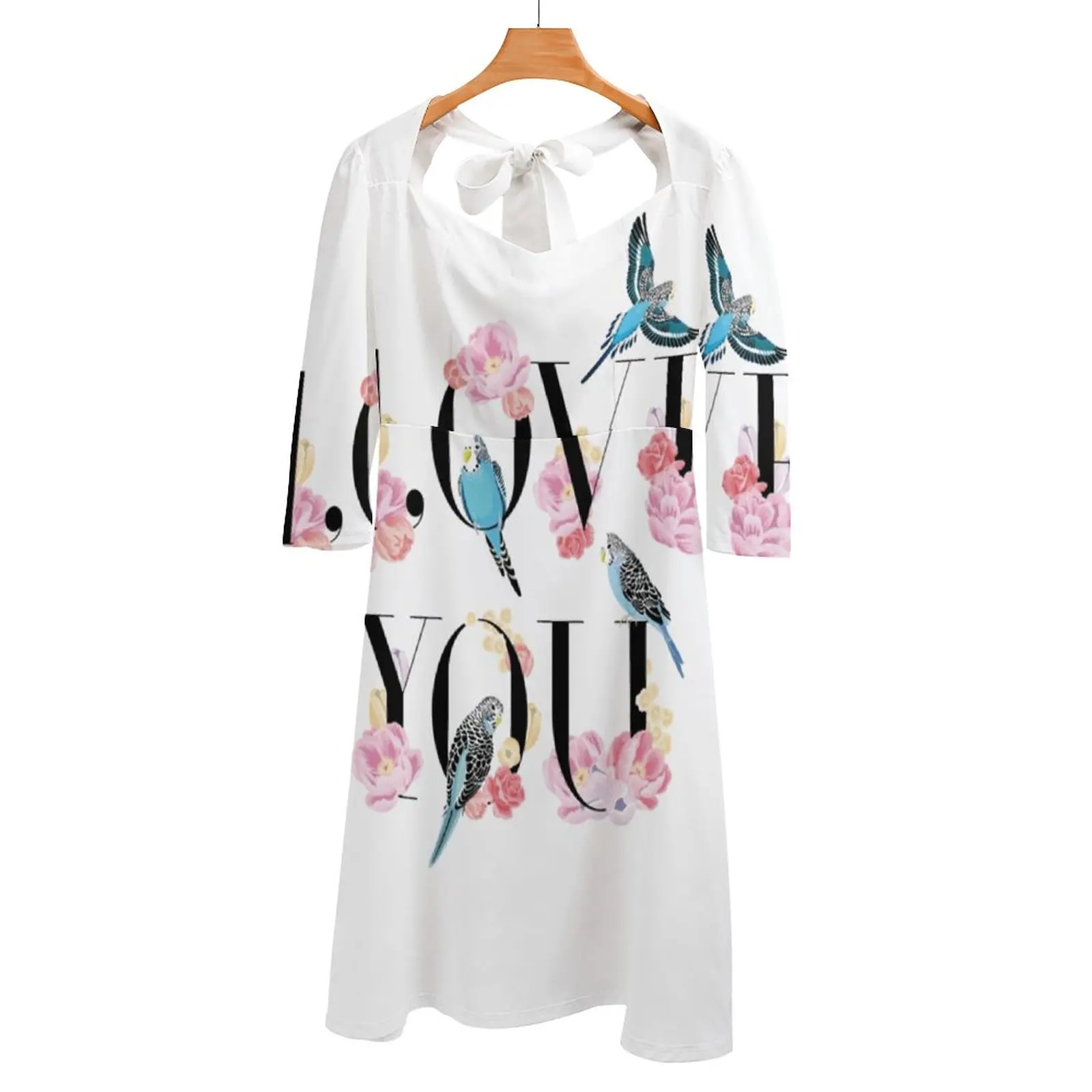 

Love You Back Lacing Backless Dress Square Neck Dress New Elegant Women Waist Tight Dress Love Valentine Floral Flower Girls