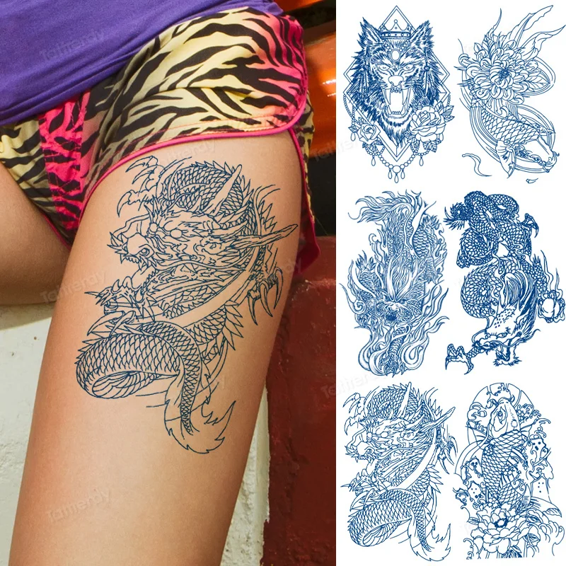 

Стойкая водостойкая Временная тату-наклейка Juice Ink, тату Sun Dragon Totem, волк, маори, боди-арт на руку, искусственная тату для женщин и мужчин