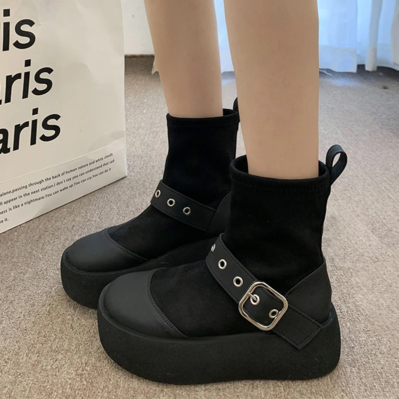 Женские ботильоны на платформе без каблука зимняя новая обувь 2025 трендовые