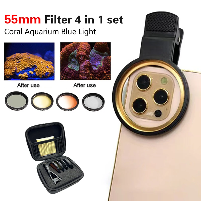 

Set Phone Photography Iphone Aquarium Coral Reduce 1 Lens Tank 4 Reef Yellow Fish In Filter Light 52mm For For Aquarium Yellow