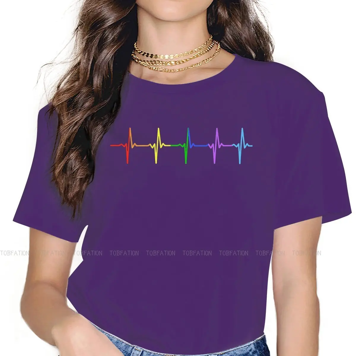 

LGBT Rainbow TShirt for Woman Girl Rainbow Pulse Hearbeat Humor Leisure T Shirt High Quality Trendy Loose
