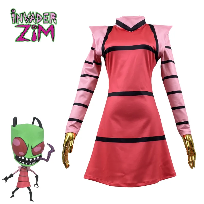 

Костюм для косплея аниме Invader ZIM, футболка с длинными рукавами и перчатками Alien ZIM, костюм для Хэллоуина для девочек