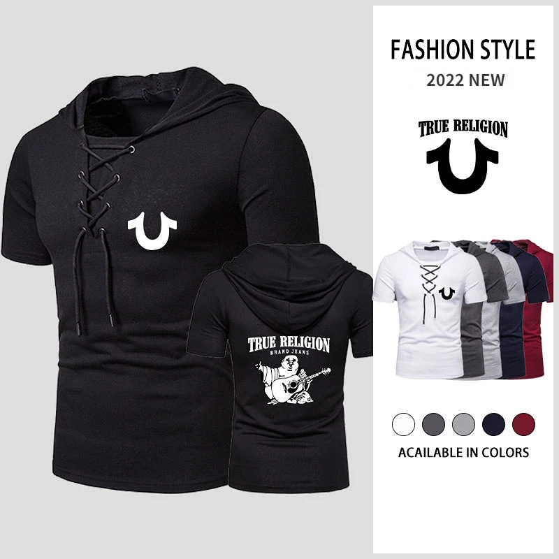 

Couple's Hooded Shirt Luxury Printed Summer Short Sleeve Slim Tops Comfy Printing T-shirt Personality Hip Hop Shirt for Couple