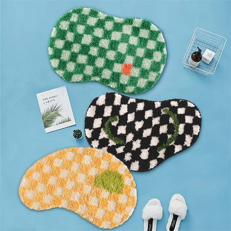 

Irregular Retro Plaid Flocking Entrance Hallway Doormat Rug Non-Slip Abosrbent Bath Floor Mat Bedroom Kitchen Toilet Door Carpet