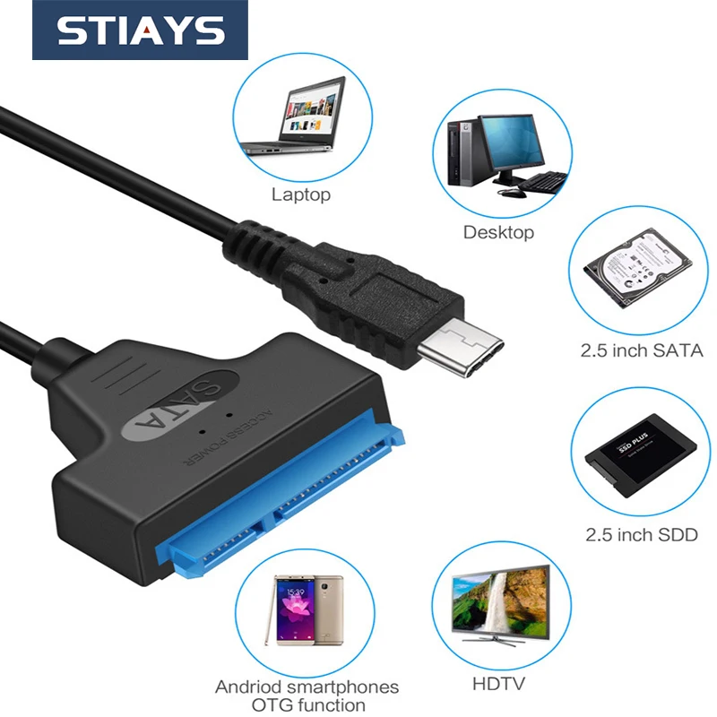 

STIAYS SATA 22Pin to USB 3.0 Type C Cables for 2.5 3.5 Inches External HDD SSD Hard Disk Driver 7+15Pin Sata USB C Adapter Cable