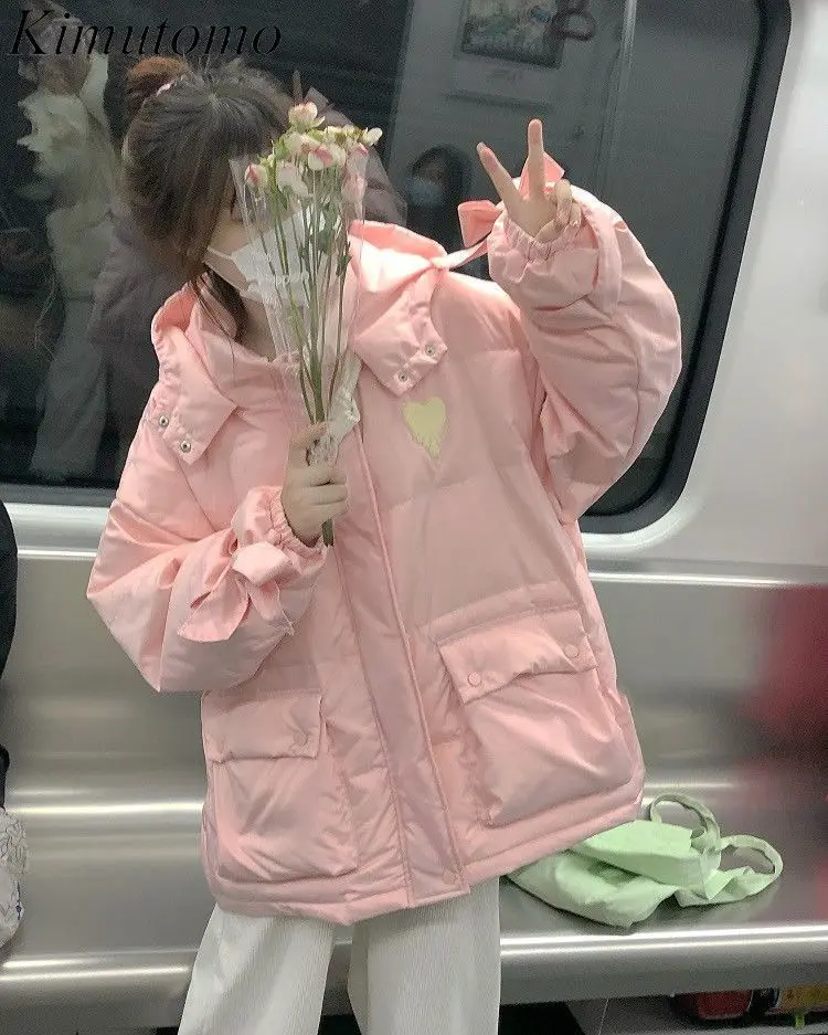 Kimutomo кремового цвета на шнуровке с бантиками стеганое пальто женское свободное