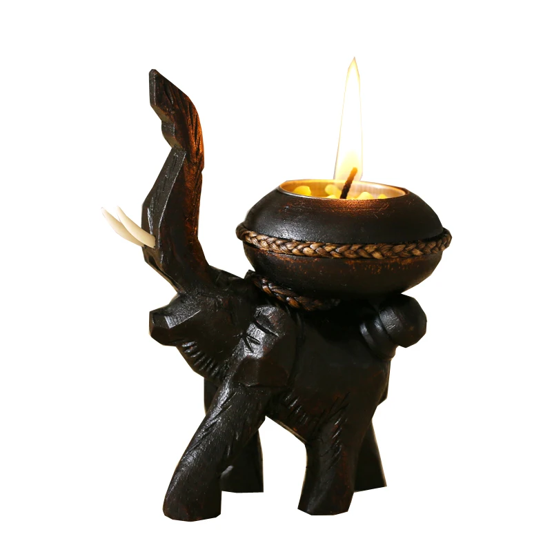 

Solid Wood Elephant Candlestick Hand Carved Elephant Candle Holder Creative Vintage Ornament Ornaments