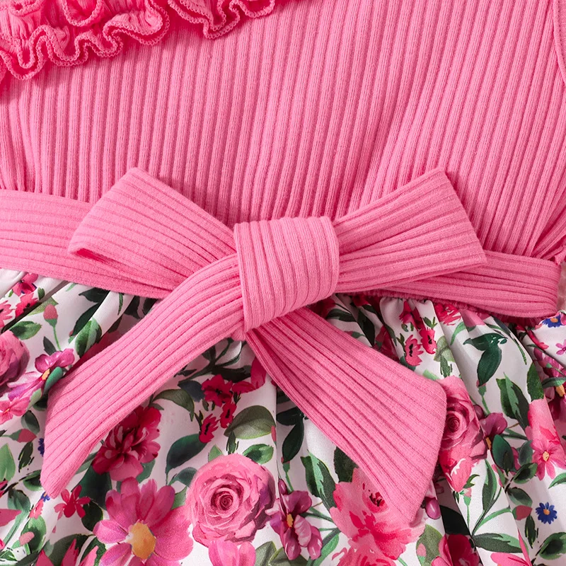 Платье детское с длинным рукавом оборками и принтом