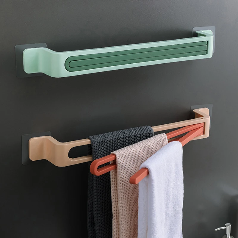 

Towel Holder Wall Mounted 90 Degrees Rotation Self-adhesive Good Load-bearing Plastic Easy to Install Towel Bar for Kitchen Bath