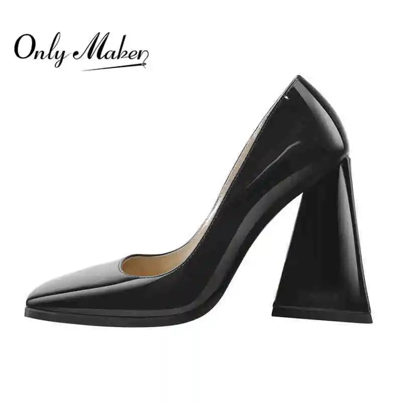 Onlymaker Women's Pumps Square Toe Triangle Block High Heels Black Nude Fashion Office Party Dress Big Size Pumps