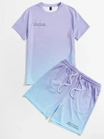 men slogan graphic ombre print tee and track shorts set