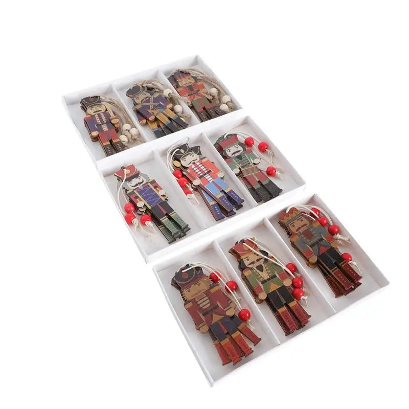 

3 Boxes of Rustic Prayer Beads Christmas Nutcracker Soldier Christmas Scene Walnut Soldier Hanging Ornaments