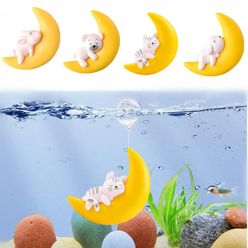 

1pc Resin Figure Underwater Ornament Colorful Cute Moon Animal Floating Decoration Fish Tank Landscape Accessories