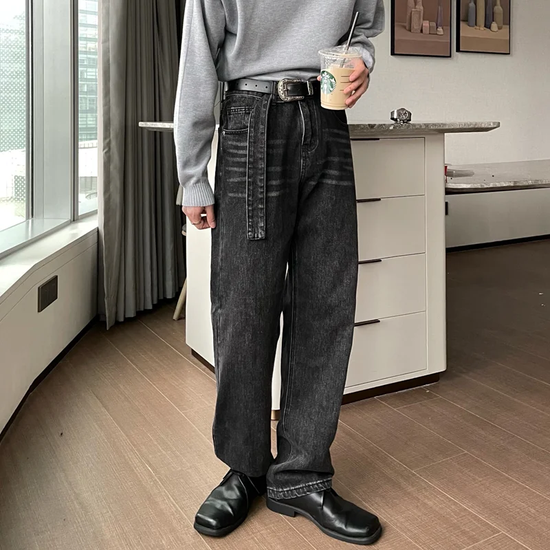 Streetwear Men 2022 New Vintage Recreational Comfortable Grey Jeans Loose Temperament Versatile Wide Leg Trousers Autumn Female